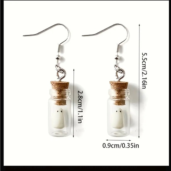 Necklace & Earrings Glow In Dark Ghosts in Glass Bottle Earrings, NEW - Picture 3 of 5